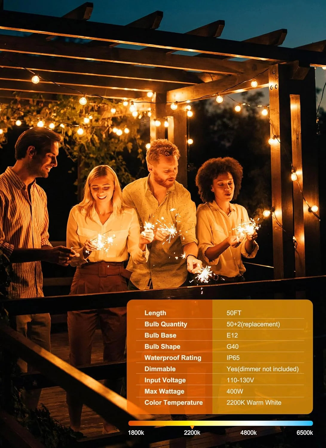 Outdoor String Lights | Waterproof Shatterproof LED | 50 Ft