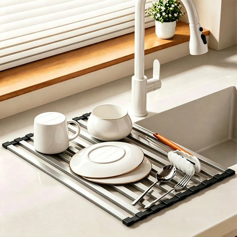 Over-Sink Drying Rack | Stainless Steel Roll-Up & Space-Saving