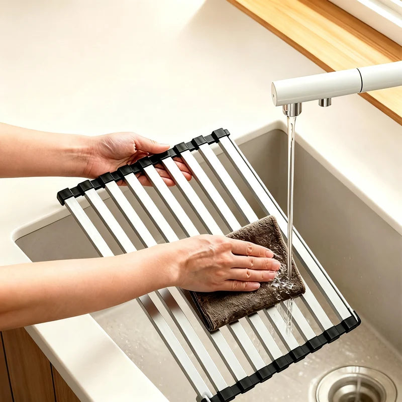 Over-Sink Drying Rack | Stainless Steel Roll-Up & Space-Saving