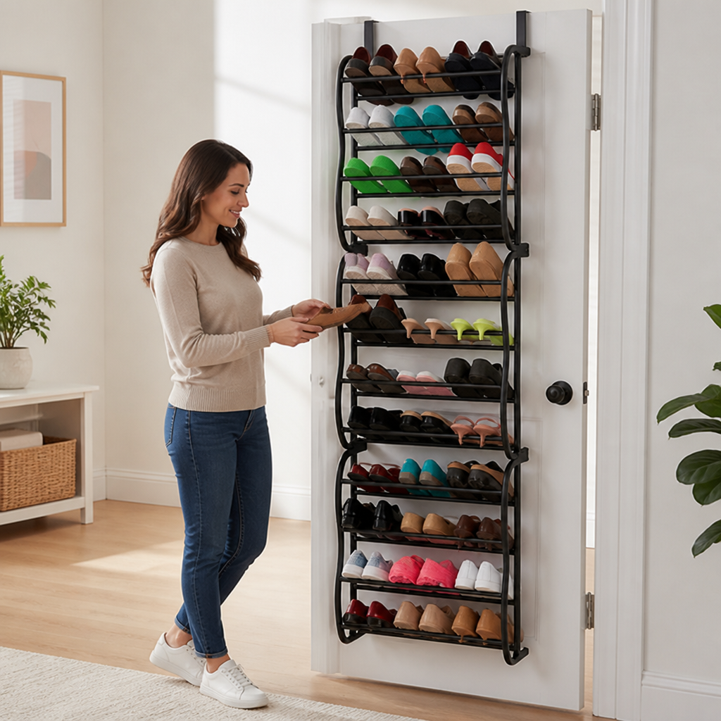 Over-the-Door Shoe Organizer | Space-Saving Multi-Tier Metal | Tool-Free Setup