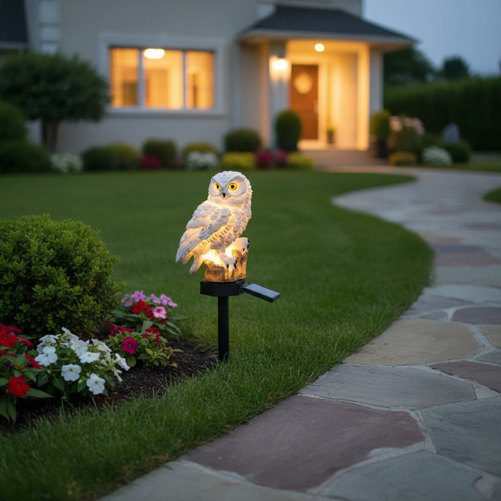Solar Garden Light | Owl-Shaped Resin Design & Ground Spike | 45 cm