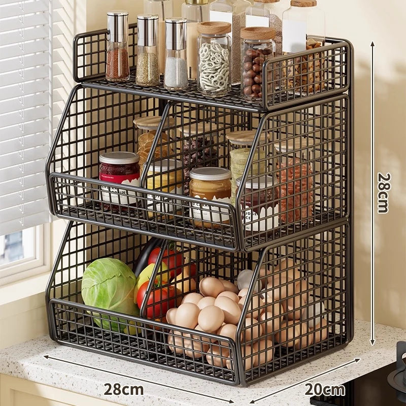 Pantry Organizer | Stackable Wire & Two Open-Front Baskets
