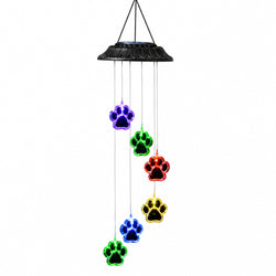 Paw Print Wind Chime | Solar-Powered & Color-Changing | Six Paw Prints