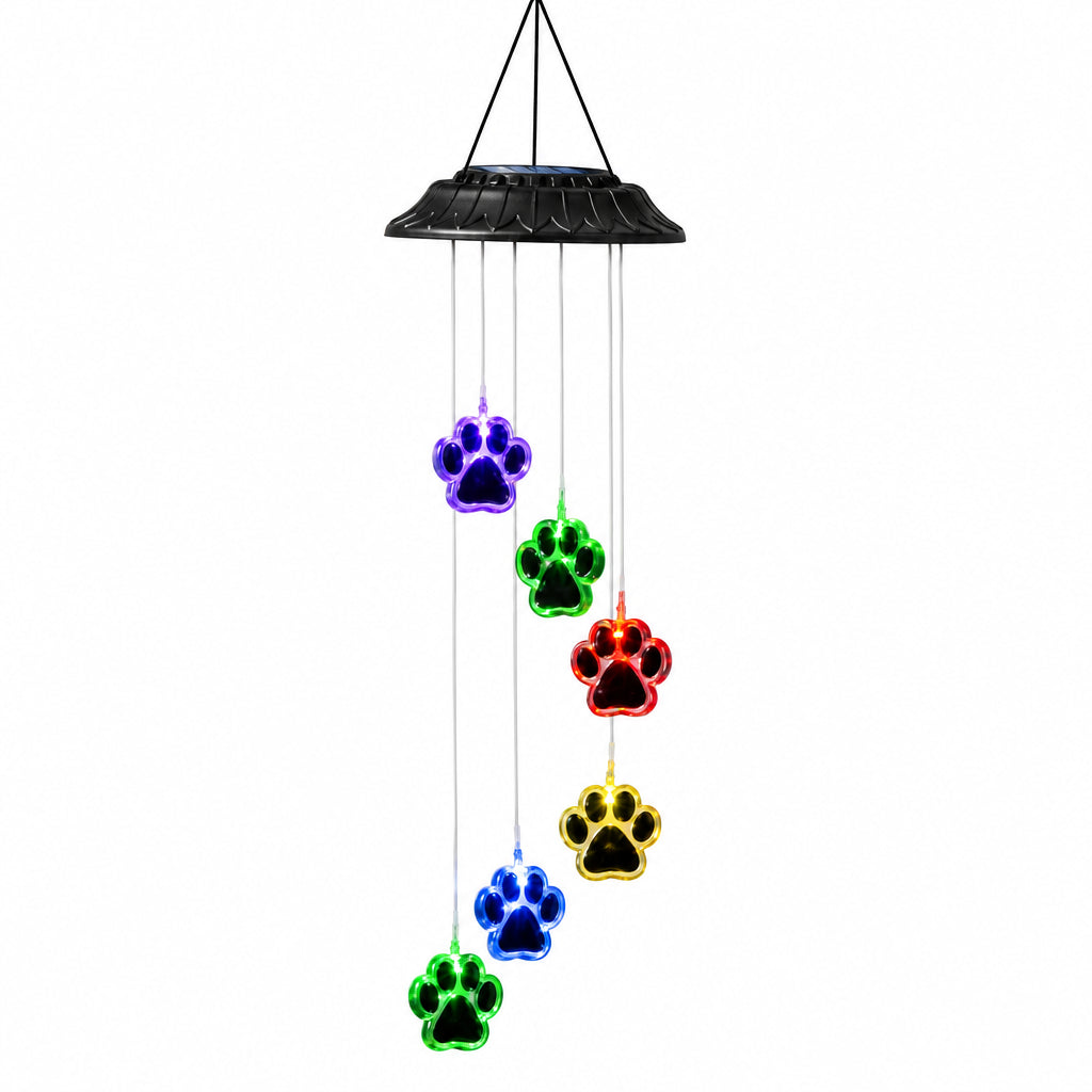 Paw Print Wind Chime | Solar-Powered & Color-Changing | Six Paw Prints