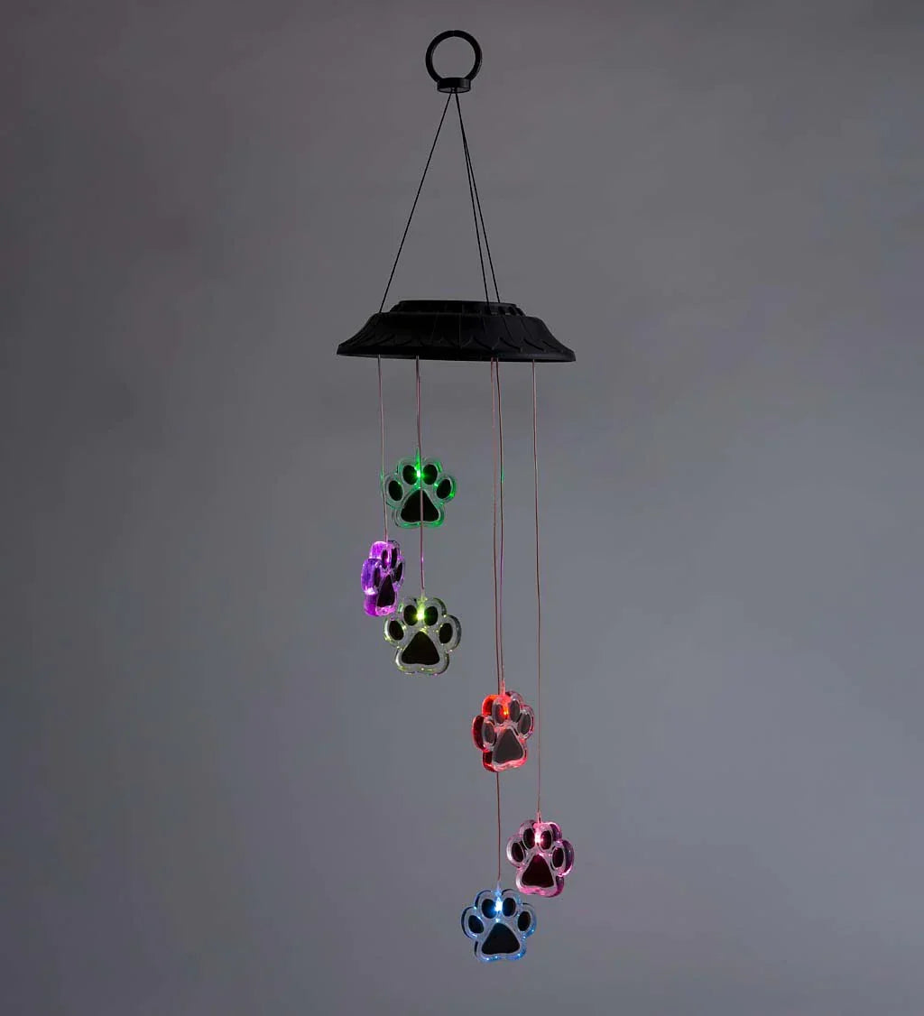 Paw Print Wind Chime | Solar-Powered & Color-Changing | Six Paw Prints