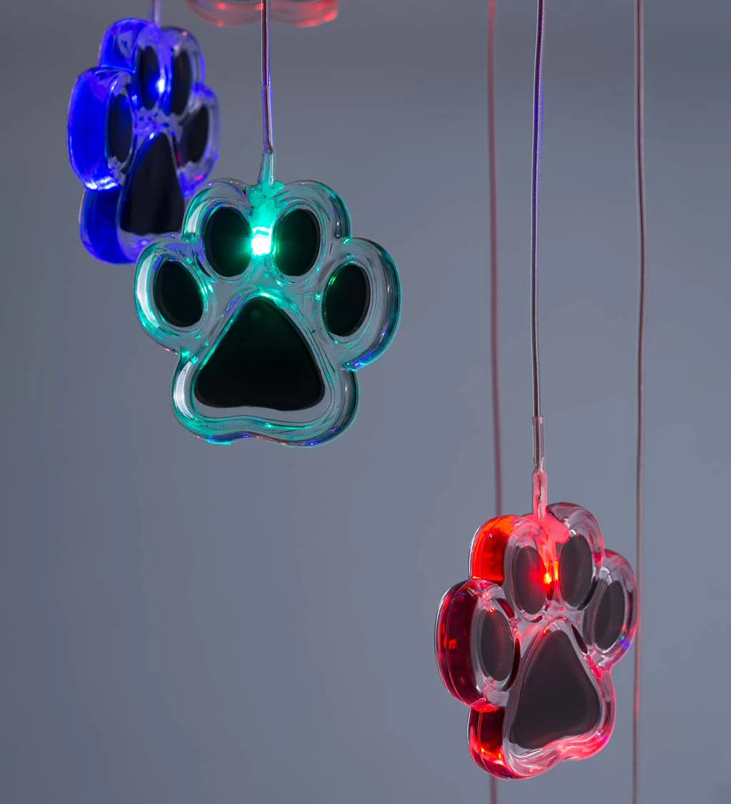 Paw Print Wind Chime | Solar-Powered & Color-Changing | Six Paw Prints