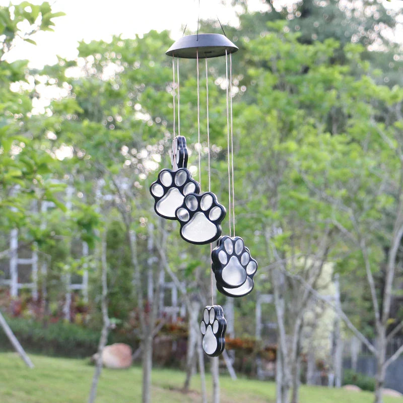 Paw Print Wind Chime | Solar-Powered & Color-Changing | Six Paw Prints