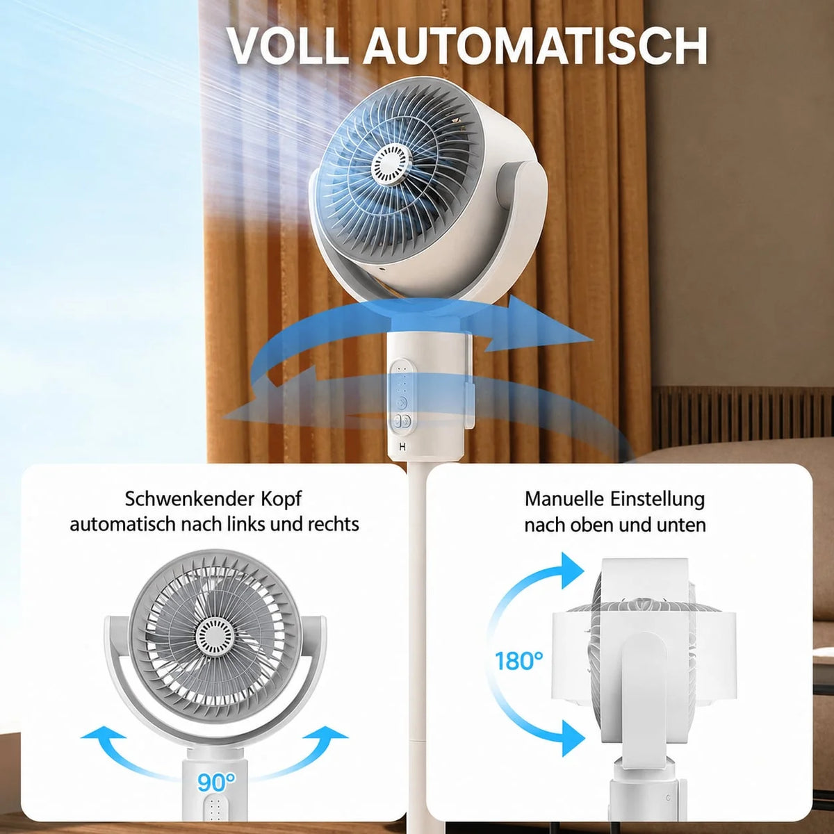 Pedestal Fan | Height-Adjustable & Whisper-Quiet | 5-Speed Auto Oscillation