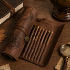Pencil Case | Vintage Treasure Map & Roll-Up PU Leather | 12 x 8 in