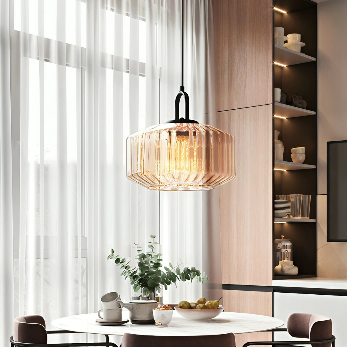 Pendant Lamp | Colored Glass Shade & Adjustable Height
