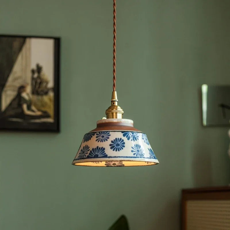 Pendant Lamp | Hand-Painted Ceramic Shade & Copper Fitting | Includes Bulb