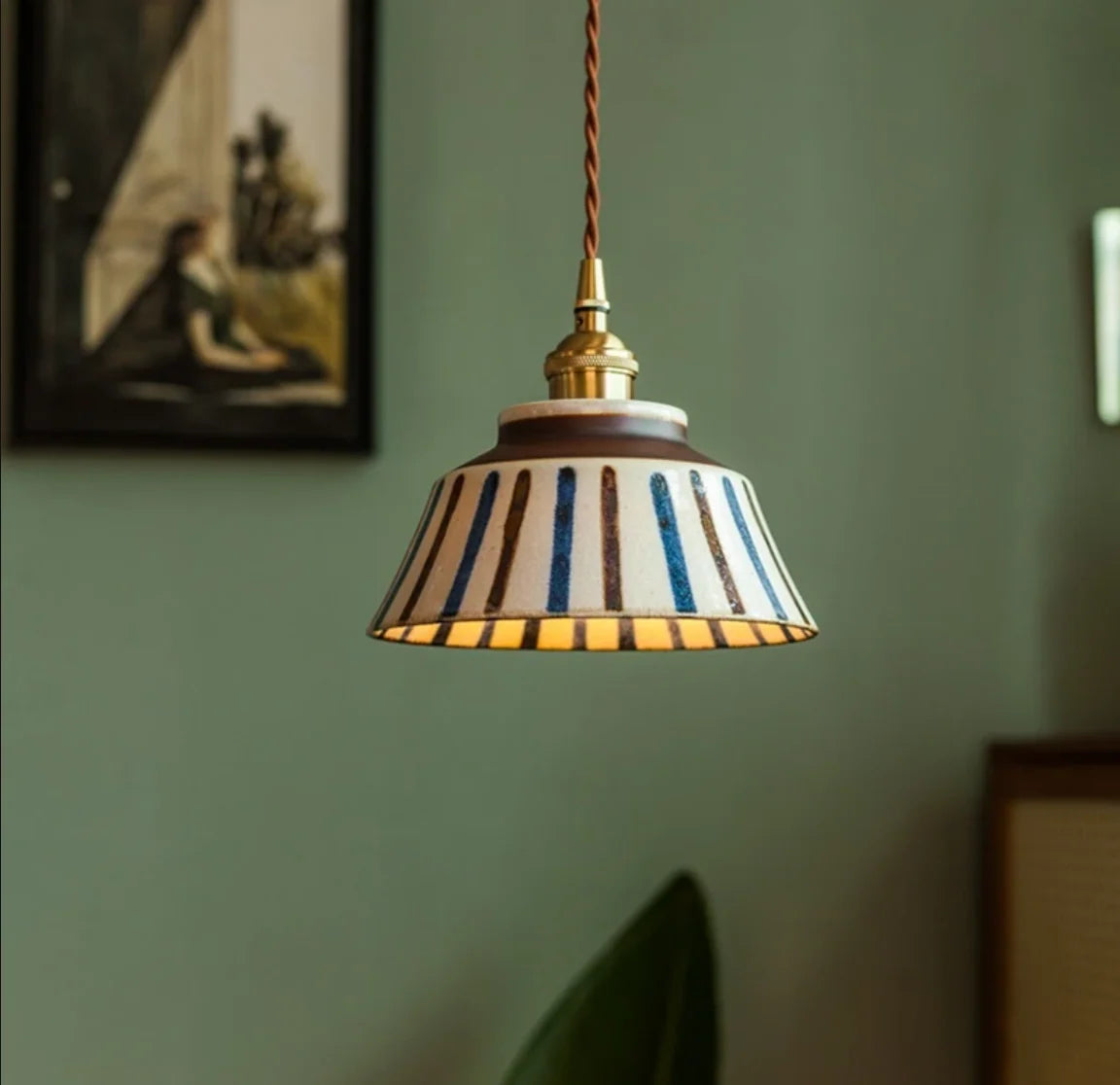 Pendant Lamp | Hand-Painted Ceramic Shade & Copper Fitting | Includes Bulb