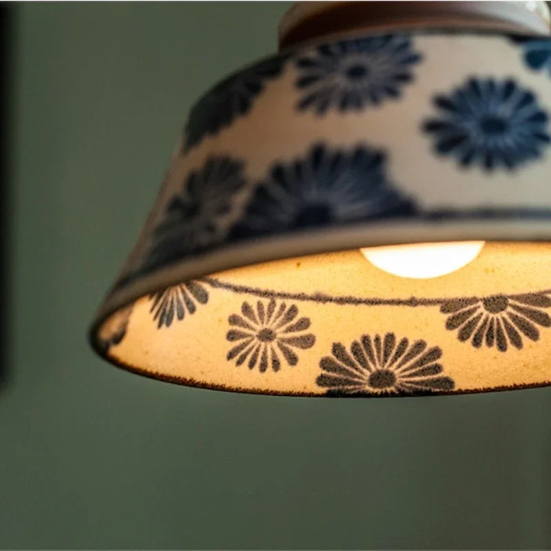 Pendant Lamp | Hand-Painted Ceramic Shade & Copper Fitting | Includes Bulb