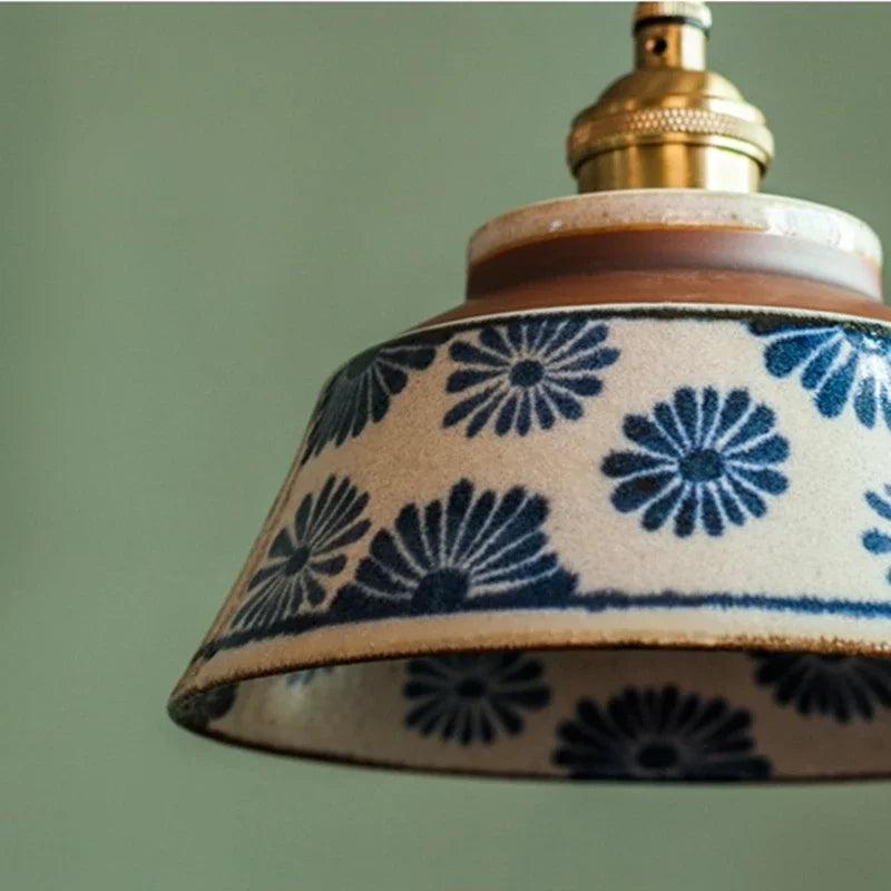 Pendant Lamp | Hand-Painted Ceramic Shade & Copper Fitting | Includes Bulb