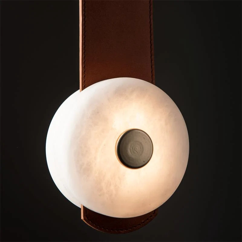 Pendant Lamp | Integrated LED Alabaster Shade & Leather Body | 1–4 Heads