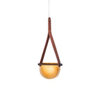 Pendant Lamp | Leather & Wood Body Glass Shade | Integrated LED