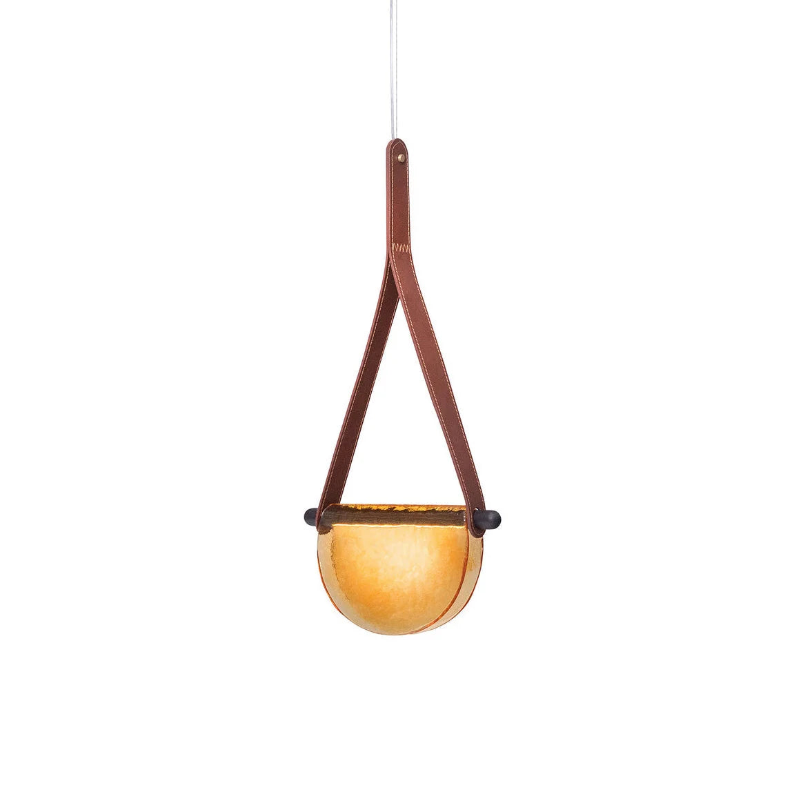 Pendant Lamp | Leather & Wood Body Glass Shade | Integrated LED