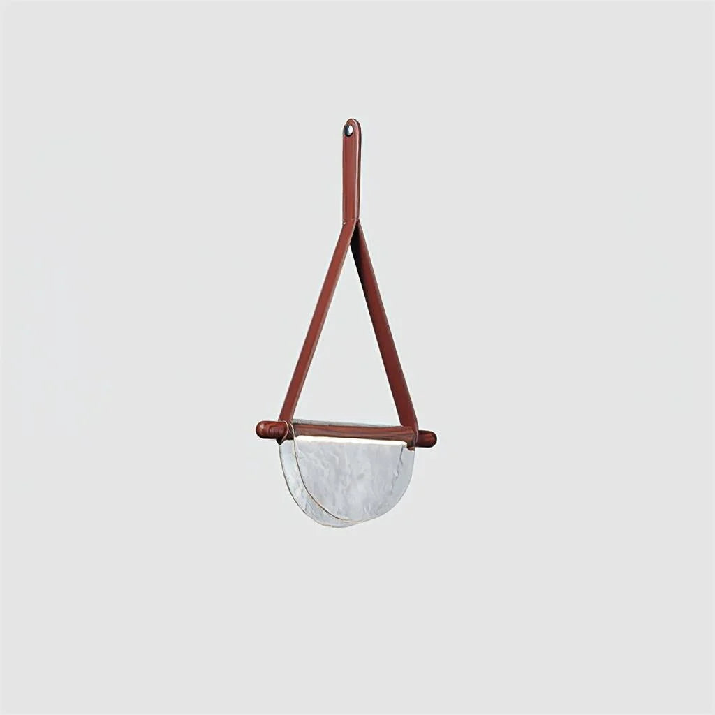 Pendant Lamp | Leather & Wood Body Glass Shade | Integrated LED