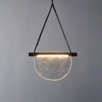 Pendant Lamp | Leather & Wood Body Glass Shade | Integrated LED
