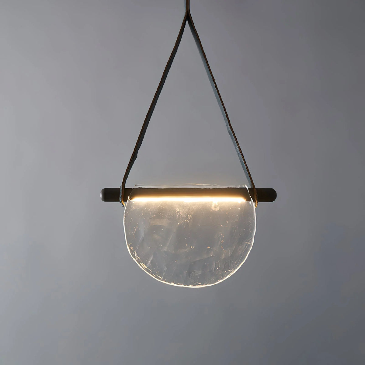 Pendant Lamp | Leather & Wood Body Glass Shade | Integrated LED