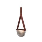 Pendant Lamp | Leather & Wood Body Glass Shade | Integrated LED
