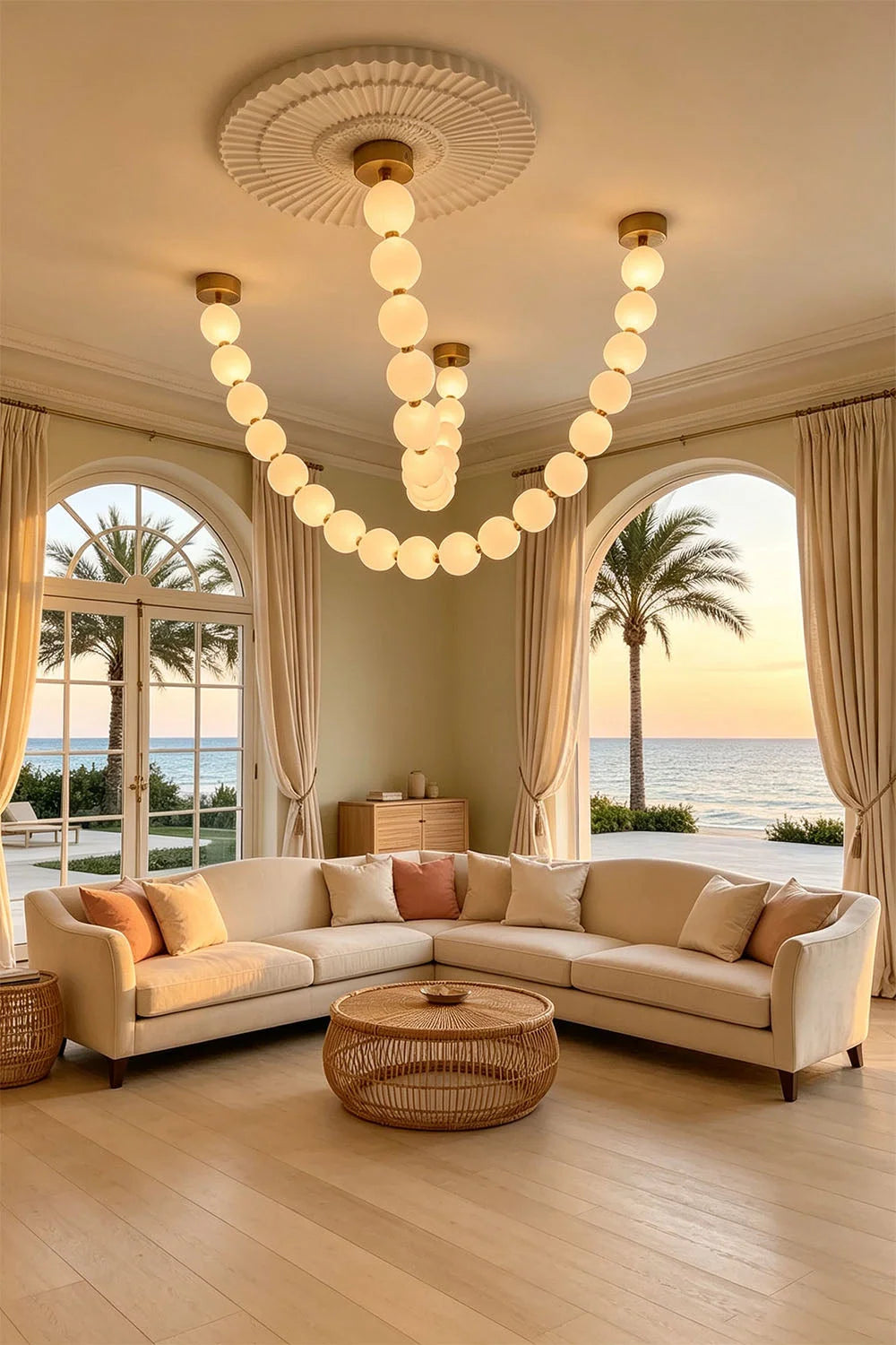 Pendant Lamp | Matte Glass Pearls & Brass Connectors