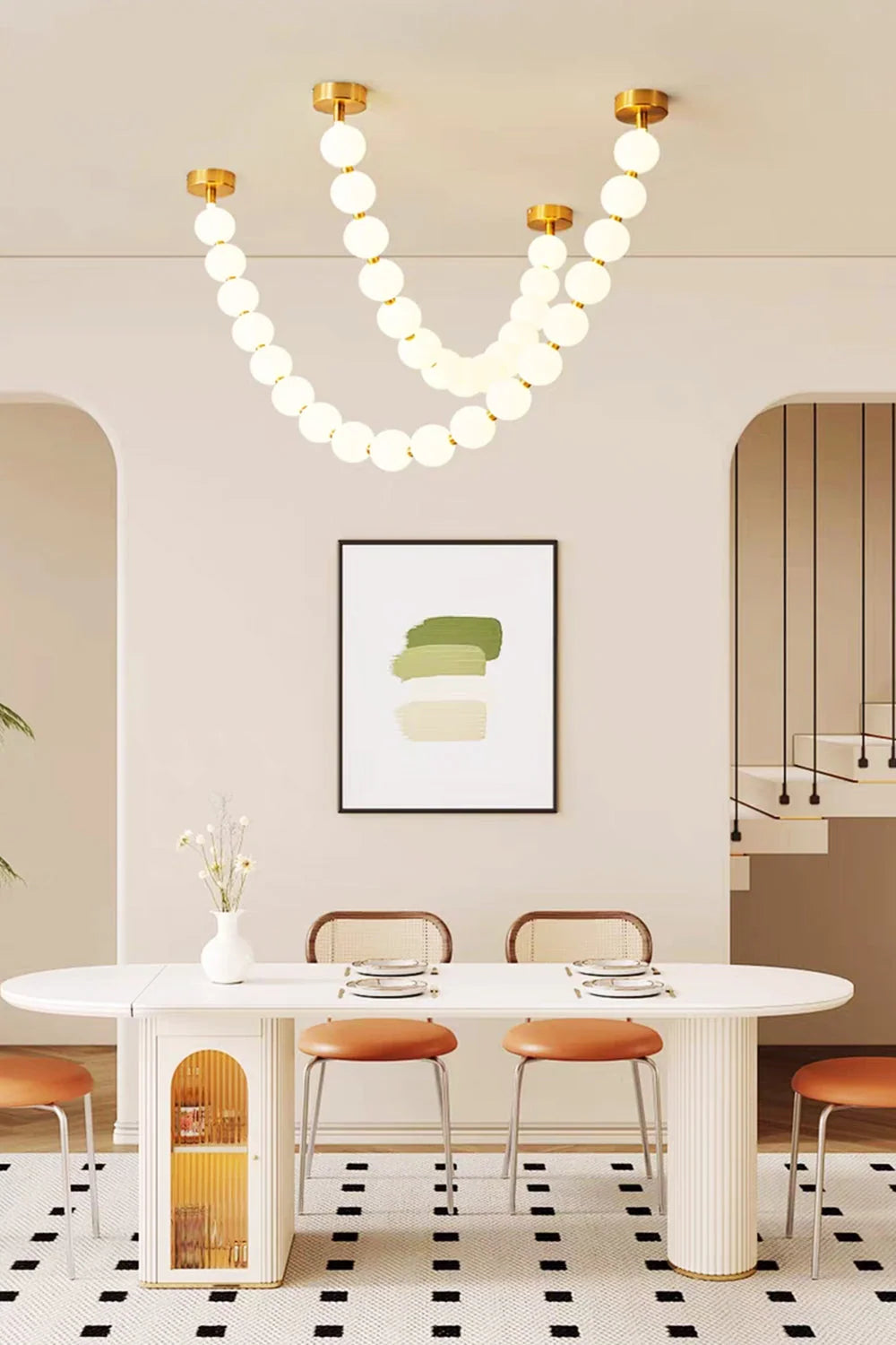 Pendant Lamp | Matte Glass Pearls & Brass Connectors