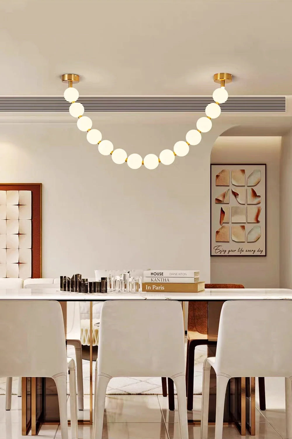 Pendant Lamp | Matte Glass Pearls & Brass Connectors