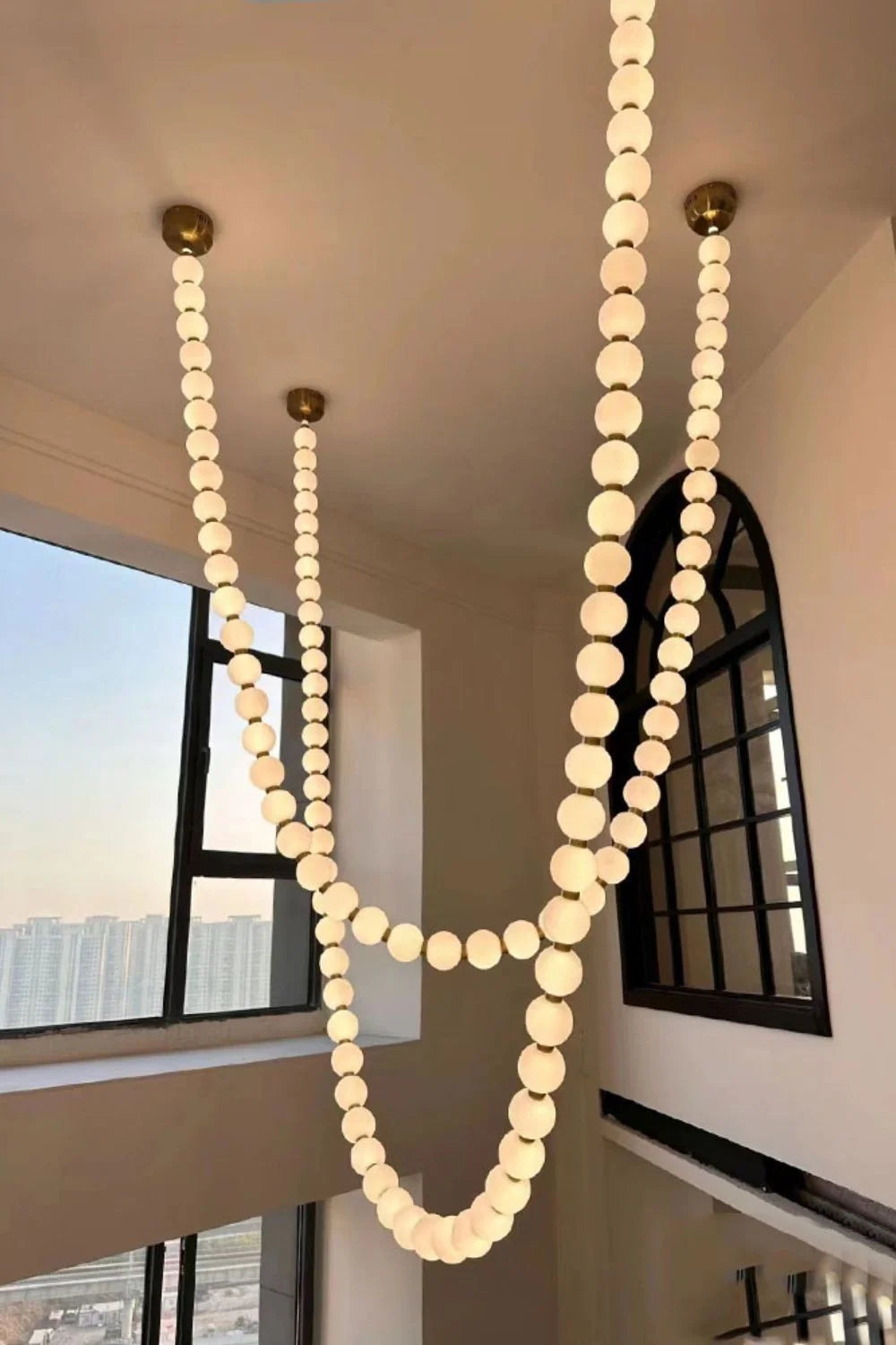 Pendant Lamp | Matte Glass Pearls & Brass Connectors