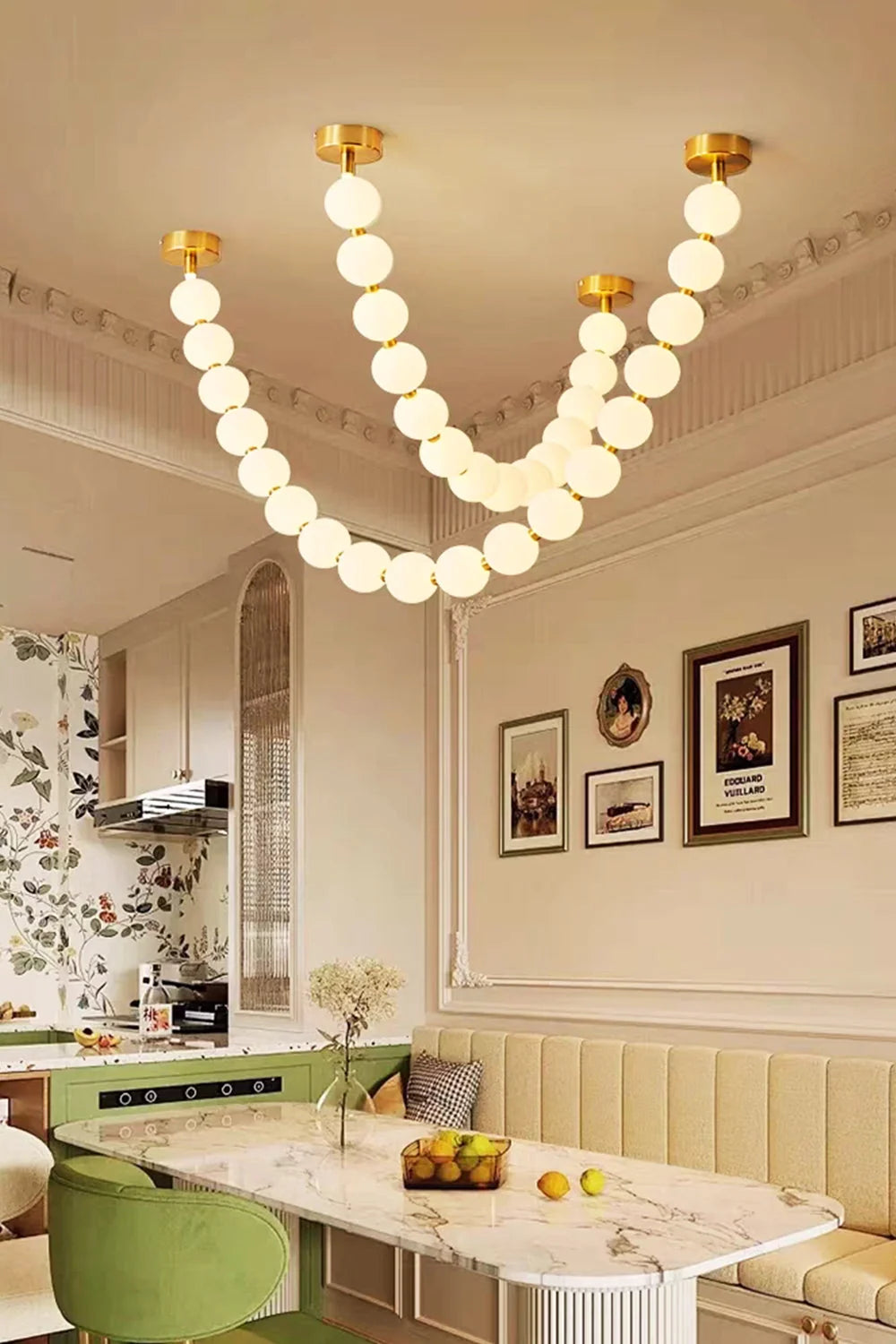 Pendant Lamp | Matte Glass Pearls & Brass Connectors