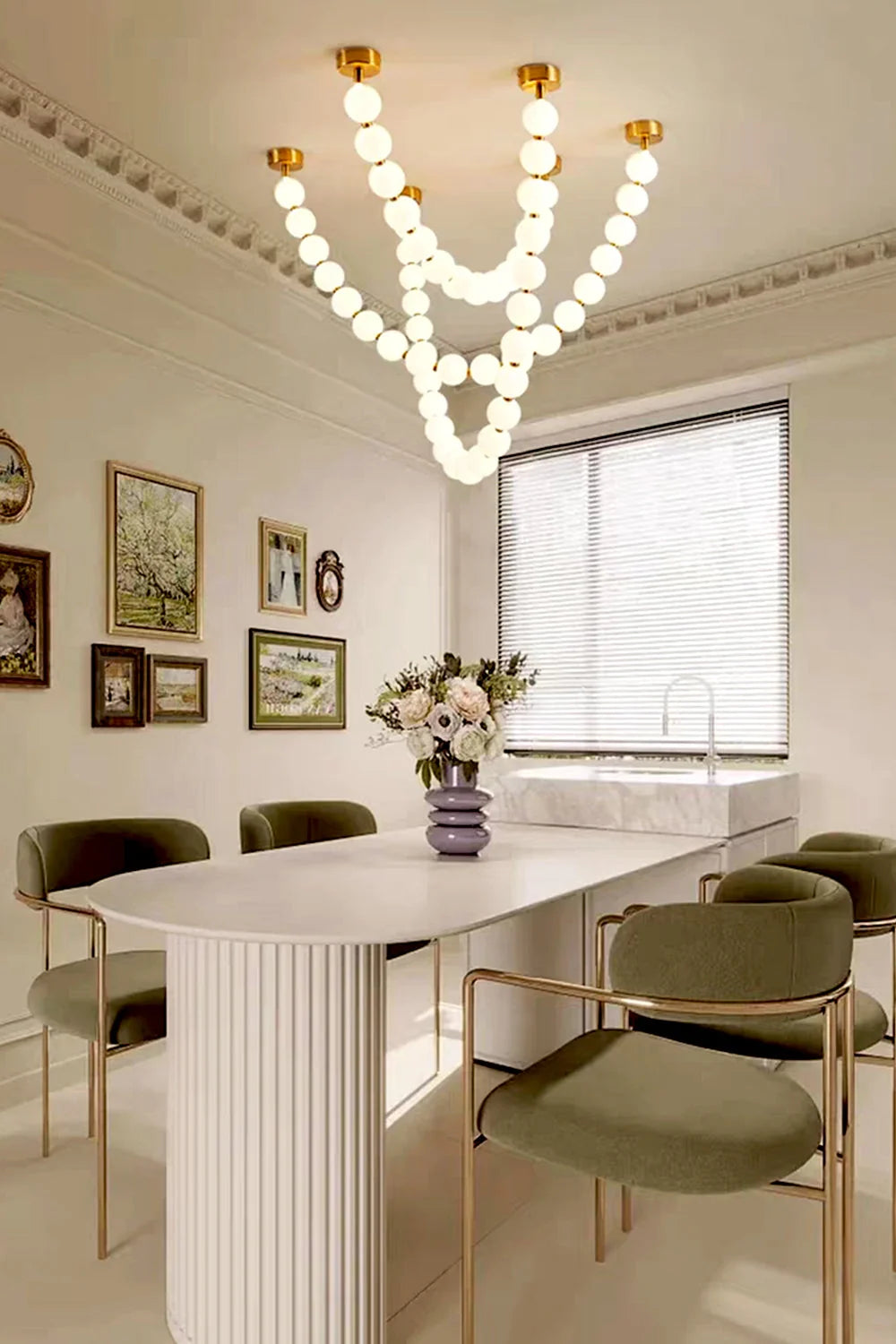 Pendant Lamp | Matte Glass Pearls & Brass Connectors