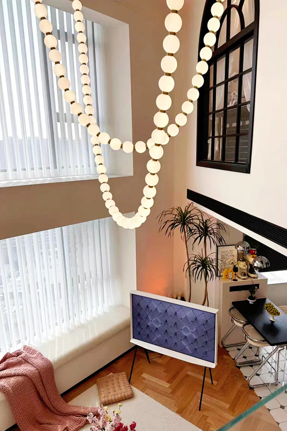 Pendant Lamp | Matte Glass Pearls & Brass Connectors