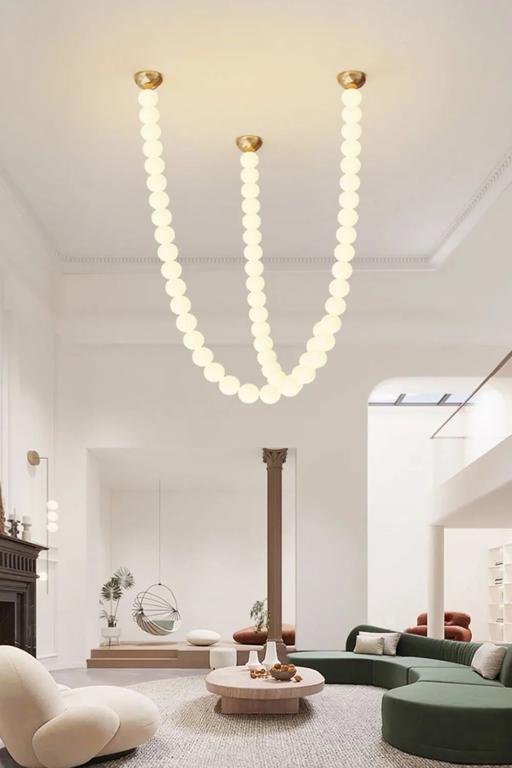 Pendant Lamp | Matte Glass Pearls & Brass Connectors