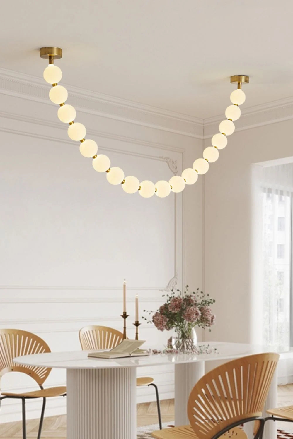 Pendant Lamp | Matte Glass Pearls & Brass Connectors