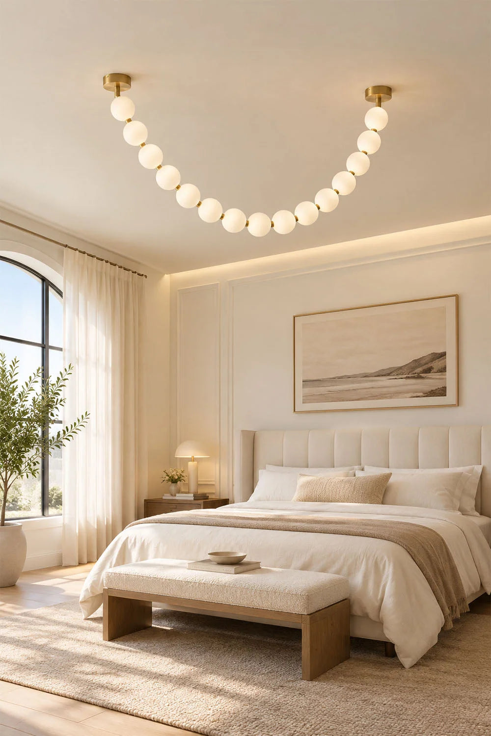 Pendant Lamp | Matte Glass Pearls & Brass Connectors