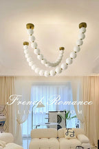 Pendant Lamp | Matte Glass Pearls & Brass Connectors