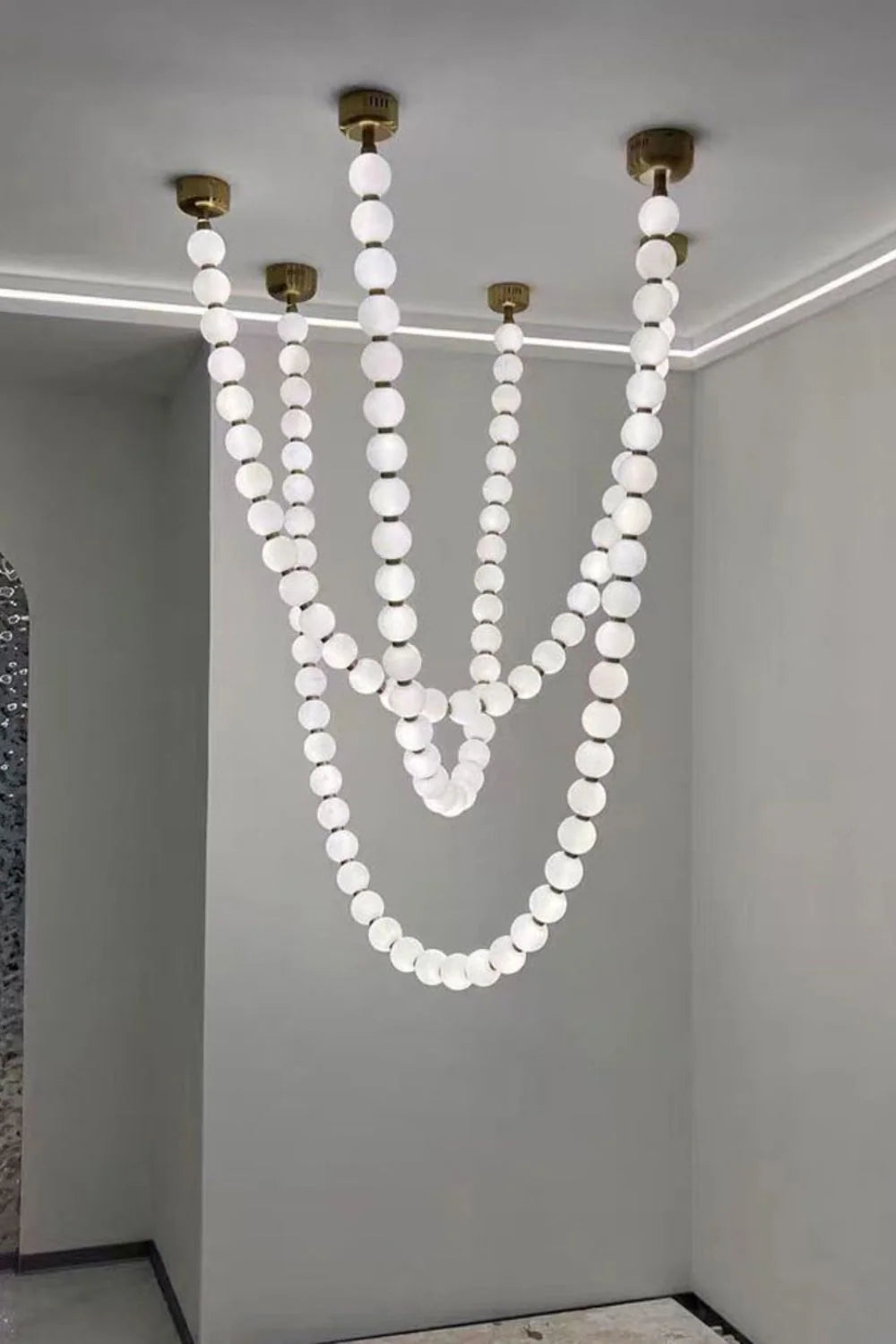 Pendant Lamp | Matte Glass Pearls & Brass Connectors