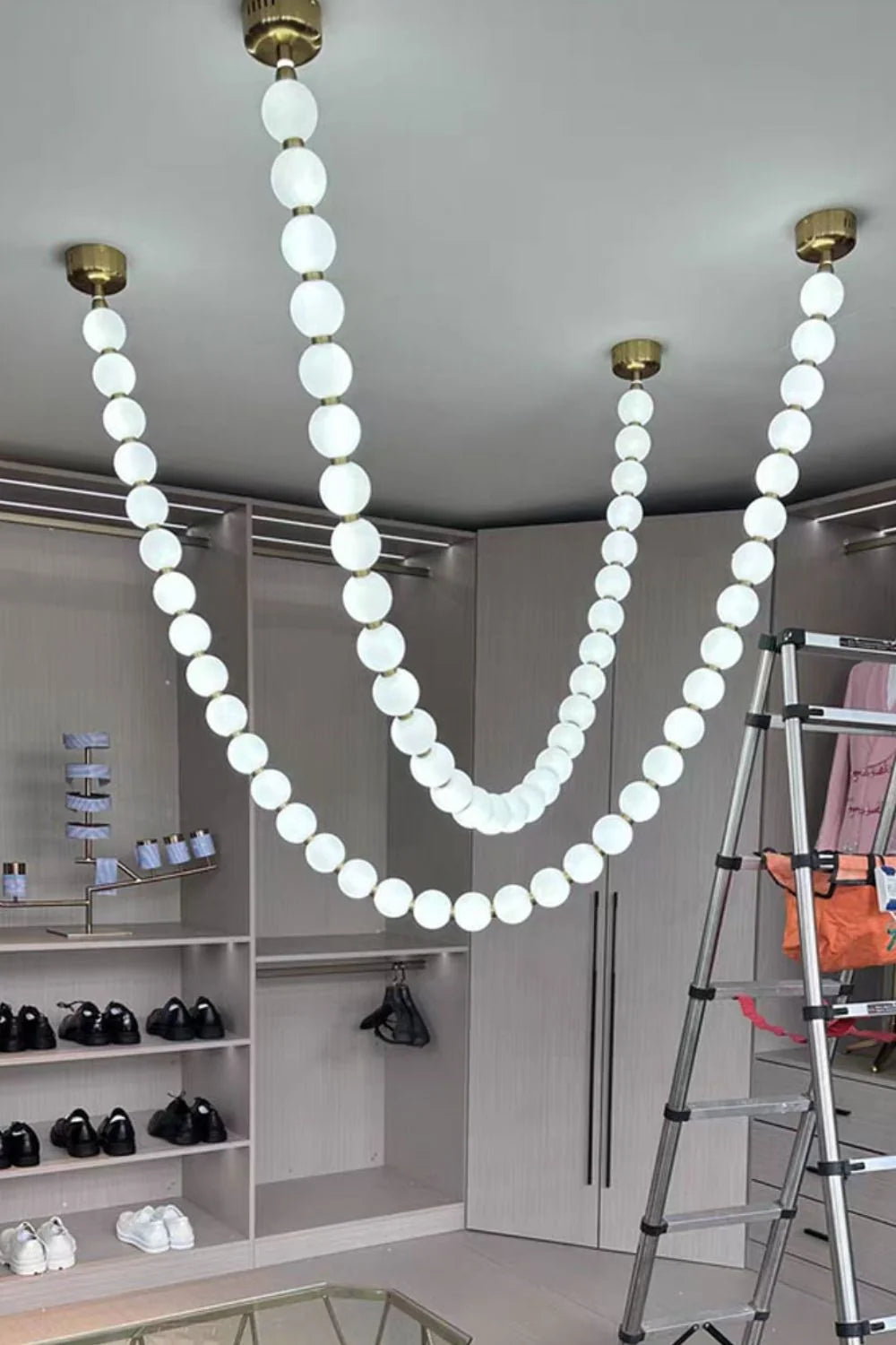Pendant Lamp | Matte Glass Pearls & Brass Connectors