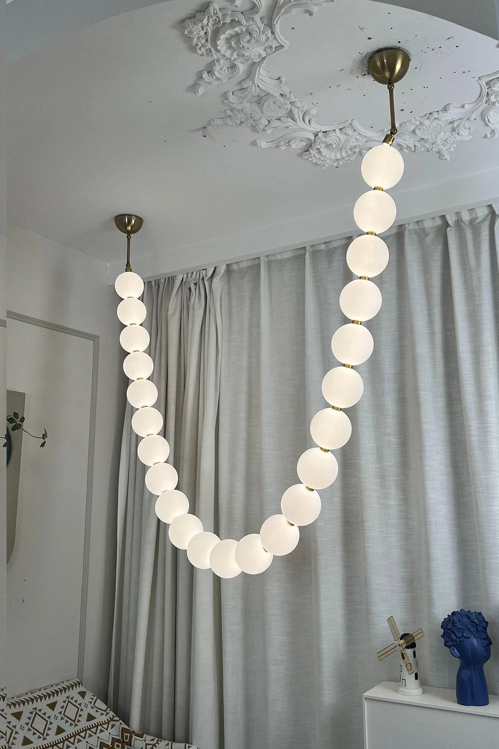Pendant Lamp | Matte Glass Pearls & Brass Connectors