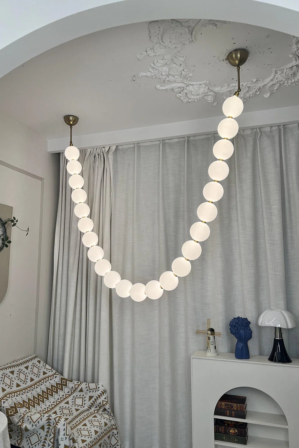 Pendant Lamp | Matte Glass Pearls & Brass Connectors