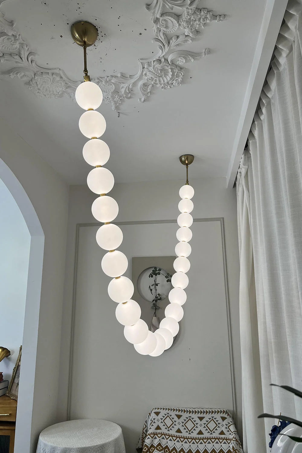 Pendant Lamp | Matte Glass Pearls & Brass Connectors
