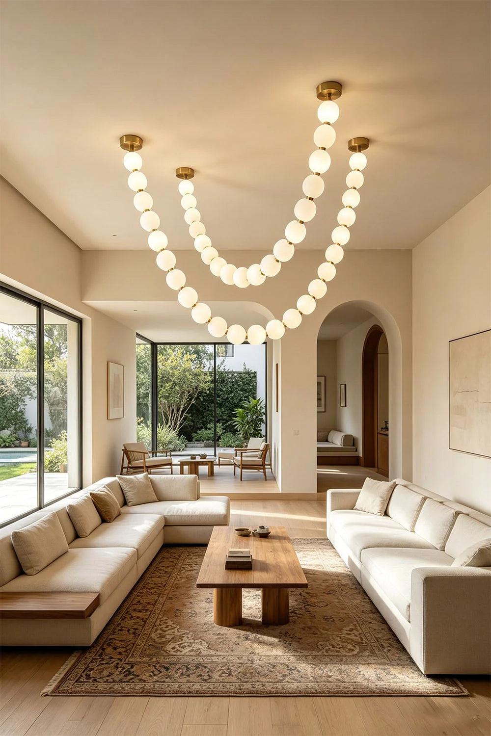 Pendant Lamp | Matte Glass Pearls & Brass Connectors
