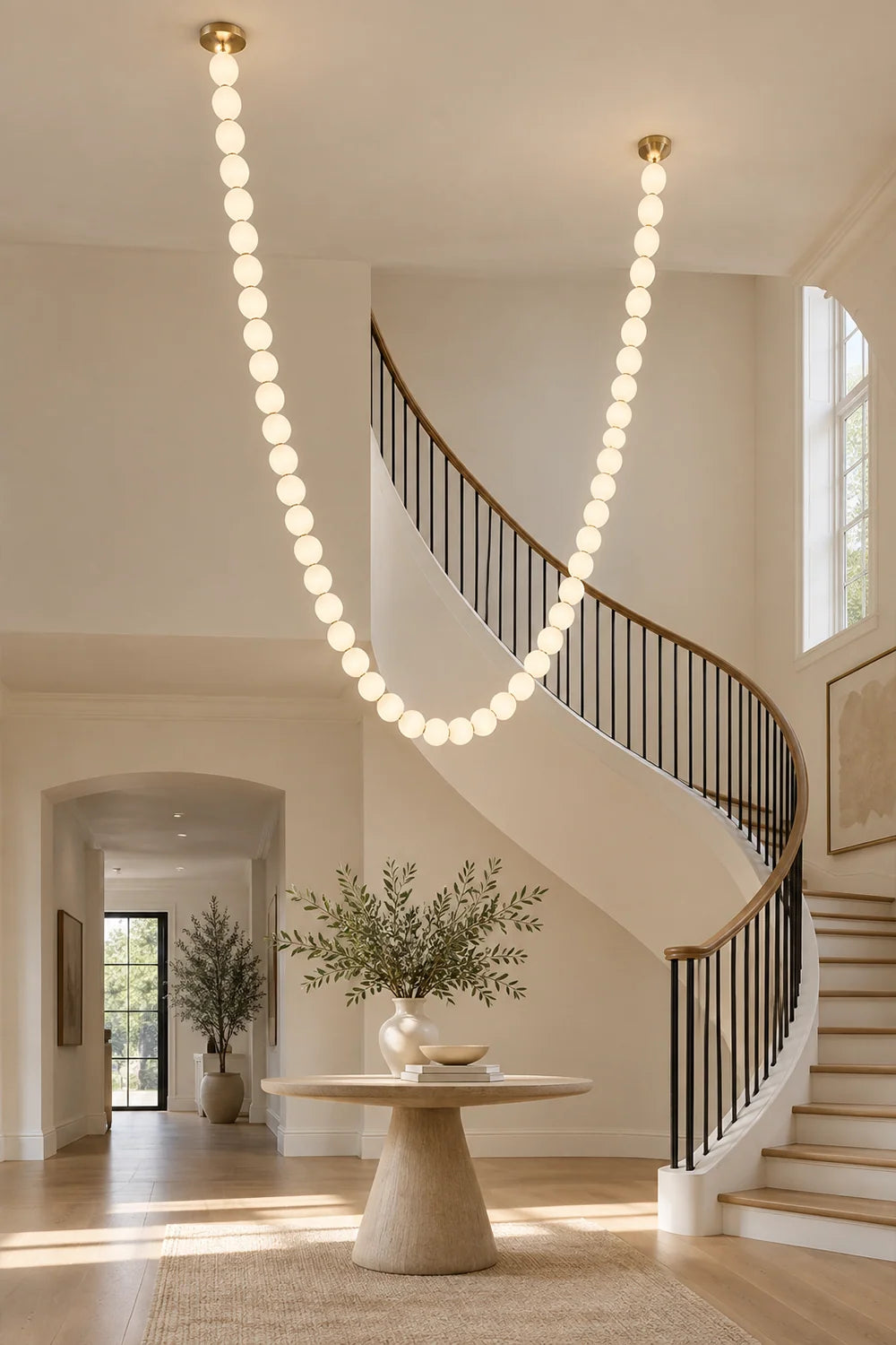 Pendant Lamp | Matte Glass Pearls & Brass Connectors