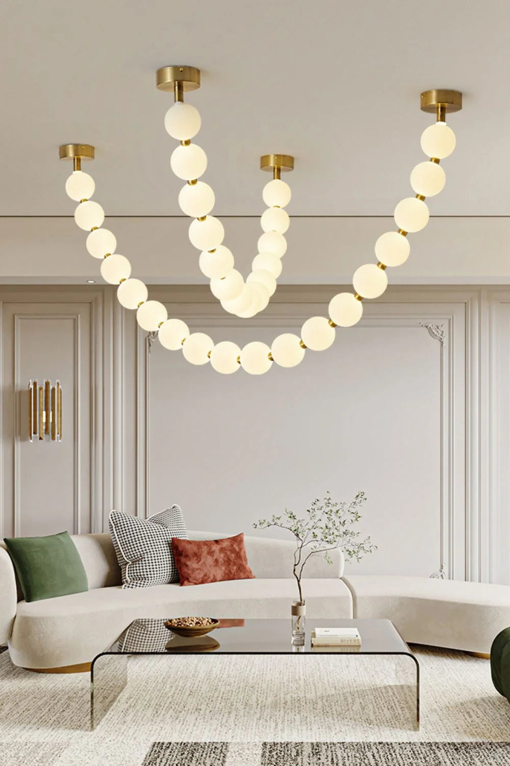Pendant Lamp | Matte Glass Pearls & Brass Connectors