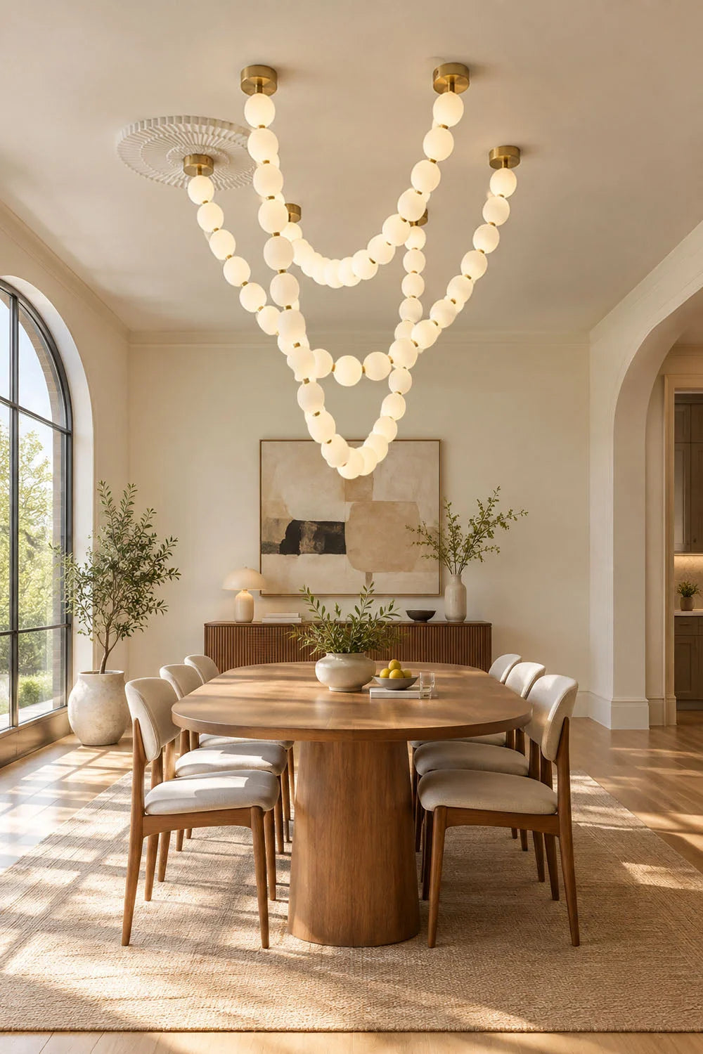 Pendant Lamp | Matte Glass Pearls & Brass Connectors