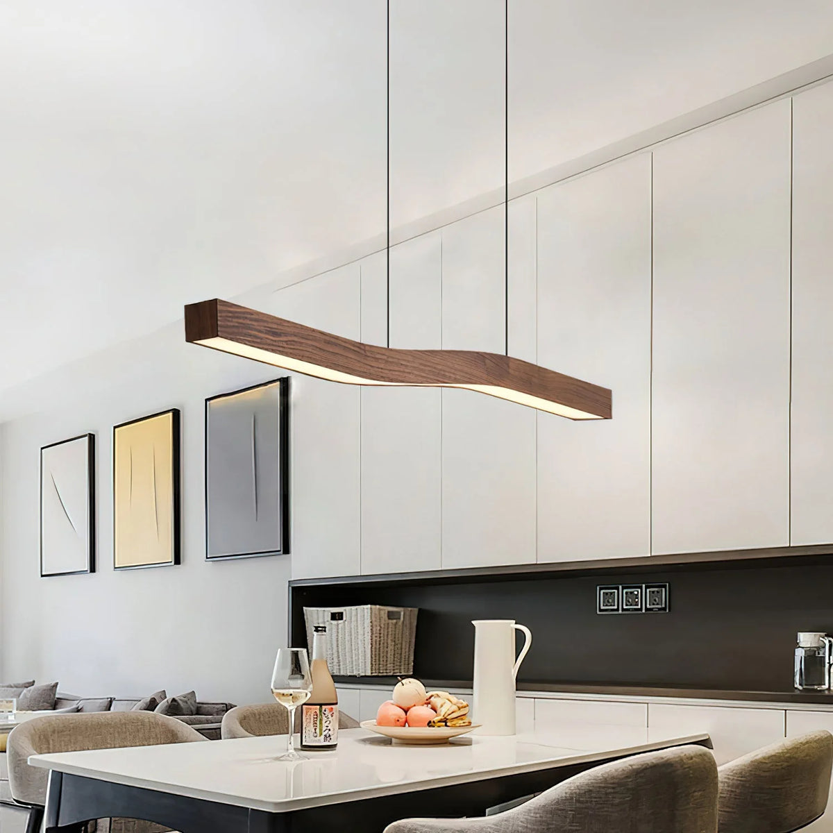 Pendant Lamp | Nordic Curved Linear & Dimmable LED | Adjustable Cable