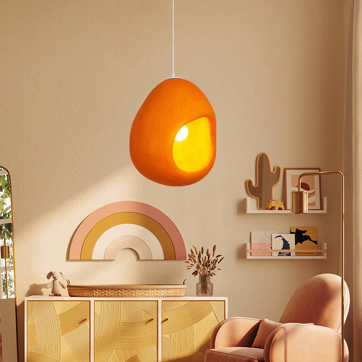 Pendant Lamp | Orange Molded Polystyrene & E26/E27 Socket | 40 cm Diameter