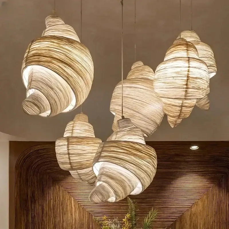 Pendant Lamp | Spiral Fabric Shade & Sculptural Design
