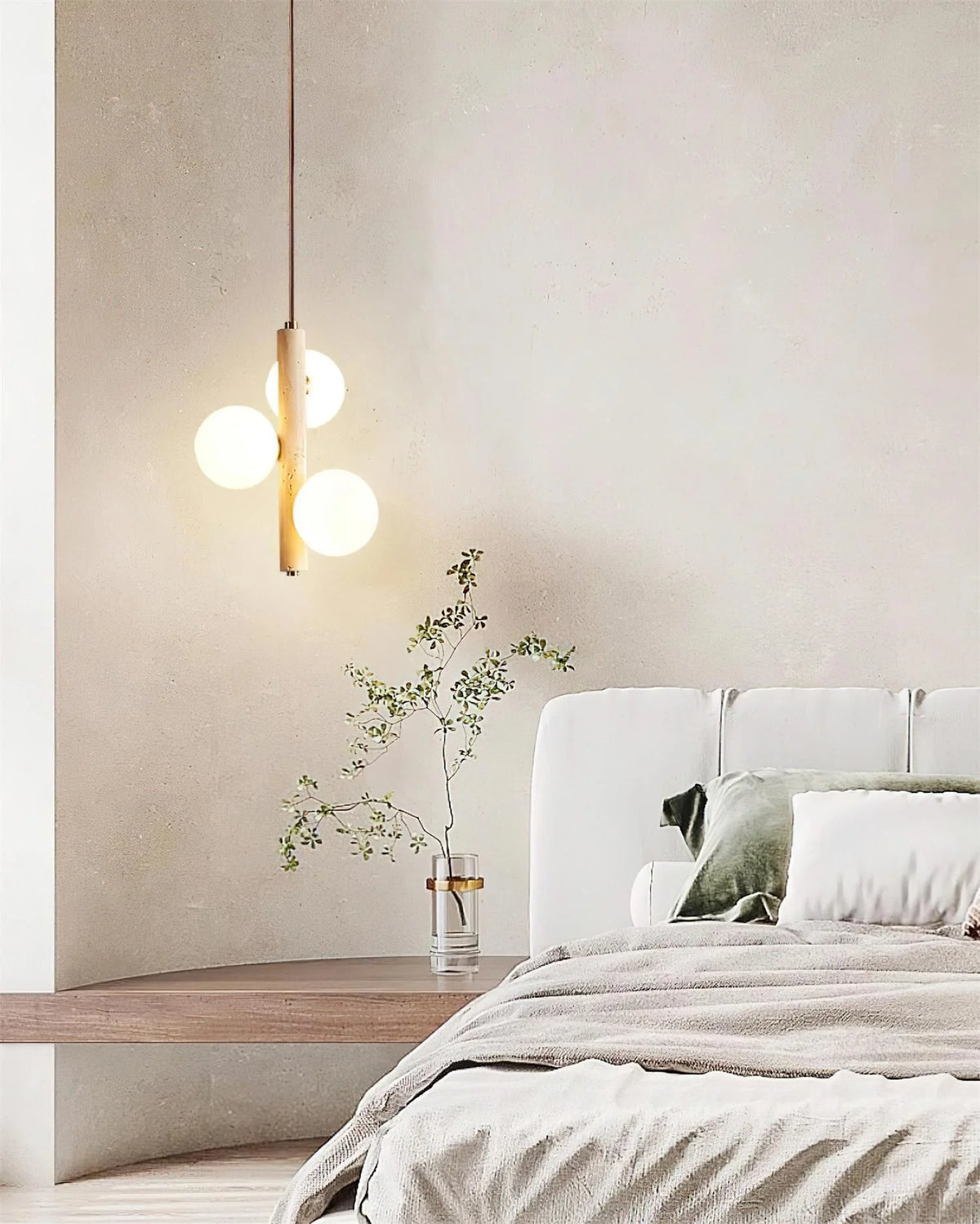 Pendant Lamp | Travertine & Glass | 2-3 Heads