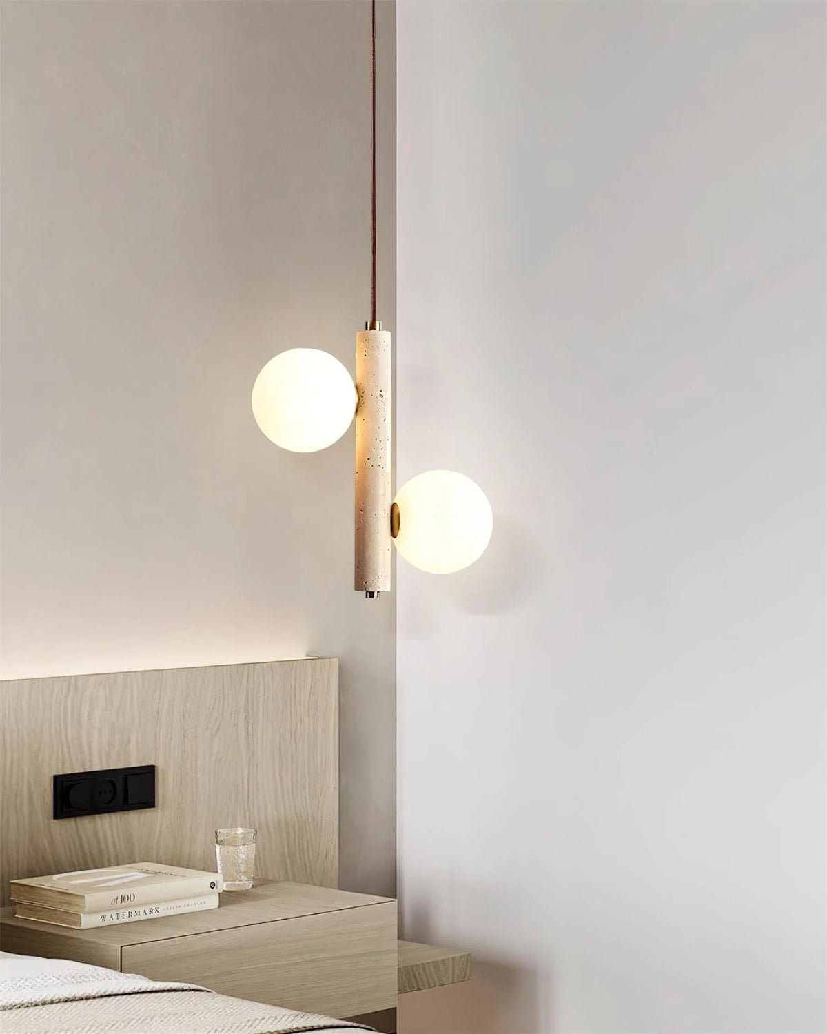 Pendant Lamp | Travertine & Glass | 2-3 Heads